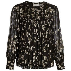 LoveShackFancy “Dionne” Black & Gold Metallic Star Top ✨🖤✨